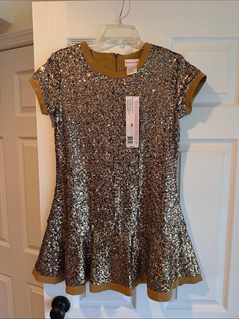 American Girl Gold Sequin Short Sleeve Fit-and-Flare Dress
